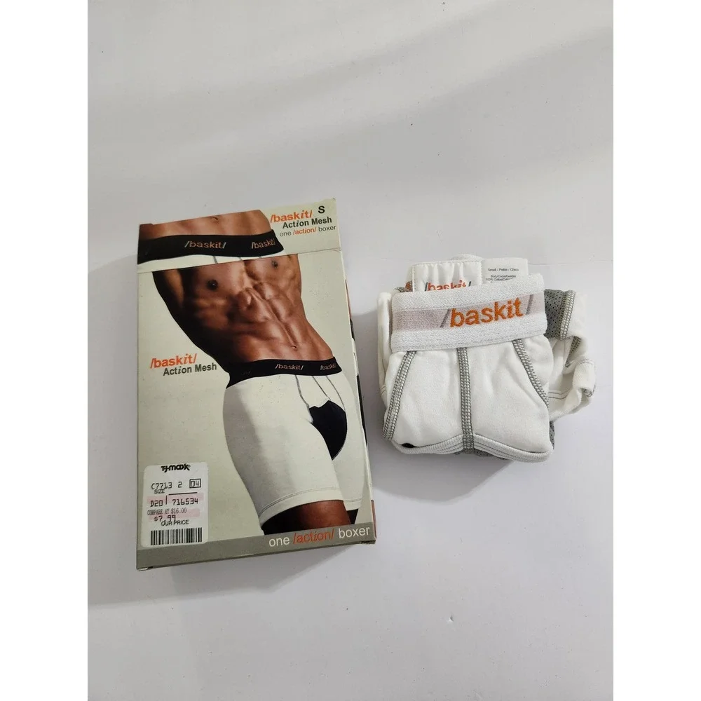 Baskit Action Mesh Boxer Briefs White Gray Vintage Athletic‎ Small